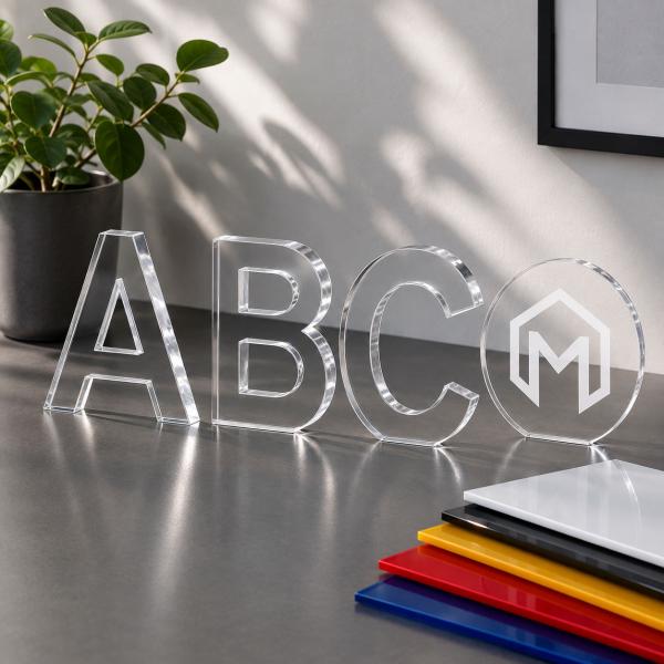 Ansicht von transparenten Acrylbuchstaben