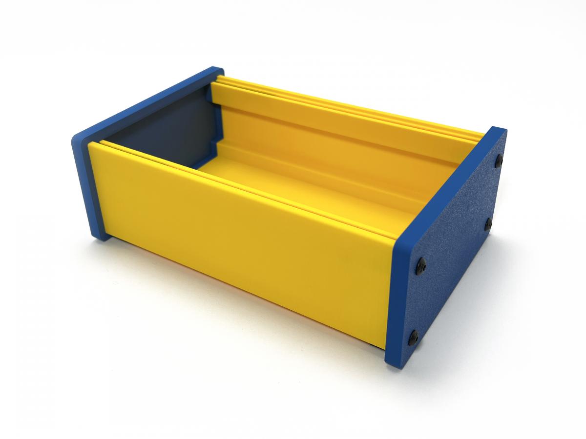 Eurorack Case aus PLA Korpus gelb Seitenteile himmelblau