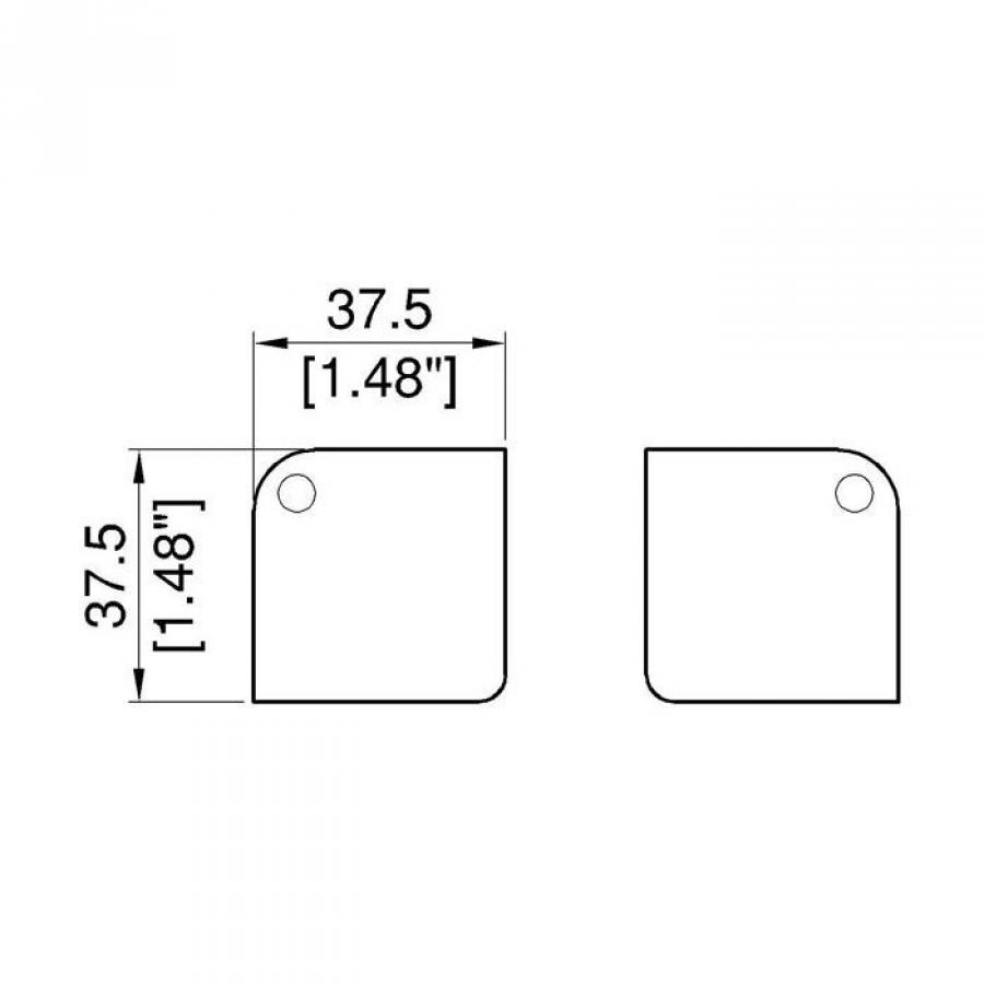 Maßzeichnung der Flachecke 37,5 mm Kantenlänge, schwarz beschichtet